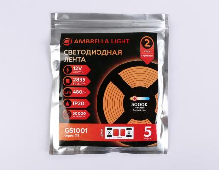 Светодиодная лента Ambrella Light GS1001 2835 60Led /4.8W m/ 12V IP20 3000K 5m /кратность резки 50mm