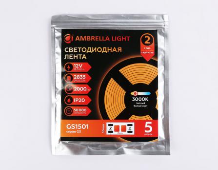 Светодиодная лента Ambrella Light GS1501 2835 240Led /19.2W m/12V IP20 3000K 5m/кратность резки 25mm