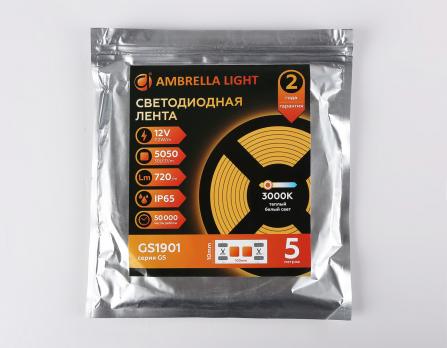 Светодиодная лента Ambrella Light GS1901 5050 30Led /7.2W m/ 12V IP65 3000K 5m