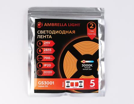 Светодиодная лента Ambrella Light GS3001 2835 60Led /6W m/ 24V IP20 3000K 5m