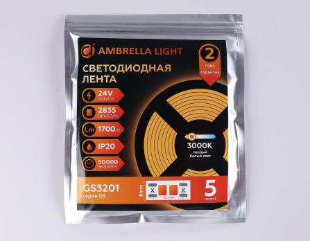 Светодиодная лента Ambrella Light GS3201 2835 180Led /14.4W m/ 24V IP20 3000K 5m