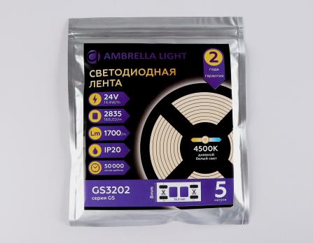 Светодиодная лента Ambrella Light GS3202 2835 180Led /14.4W m/ 24V IP20 4500K 5m