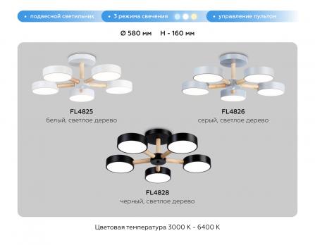 Подвесной светодиодный светильник с пультом FL4825/5 WH белый 3000K-6400K 65W D580*160 (ПДУ ИК) Ambrella Light