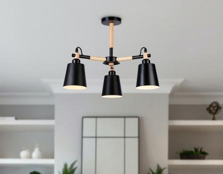 Подвесная люстра TR82206/3 BK/LW черный/светлое дерево E27/3 max 40W D560*430 Ambrella Light
