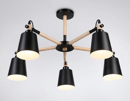 Подвесная люстра TR82211/5 BK/LW черный/светлое дерево E27/5 max 40W D780*430 Ambrella Light