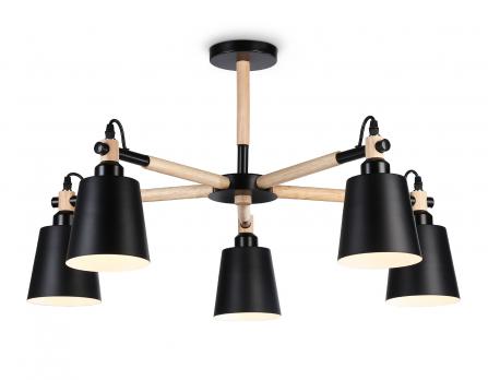Подвесная люстра TR82211/5 BK/LW черный/светлое дерево E27/5 max 40W D780*430 Ambrella Light