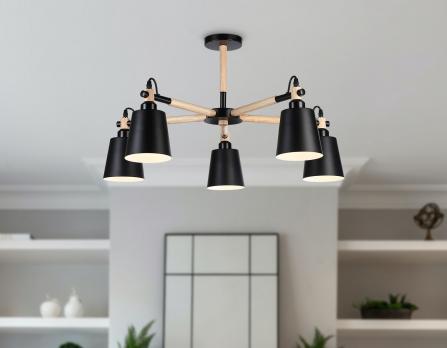 Подвесная люстра TR82211/5 BK/LW черный/светлое дерево E27/5 max 40W D780*430 Ambrella Light