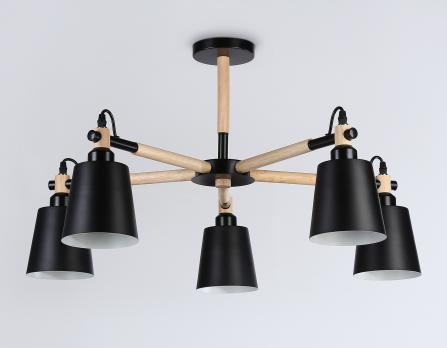 Подвесная люстра TR82211/5 BK/LW черный/светлое дерево E27/5 max 40W D780*430 Ambrella Light