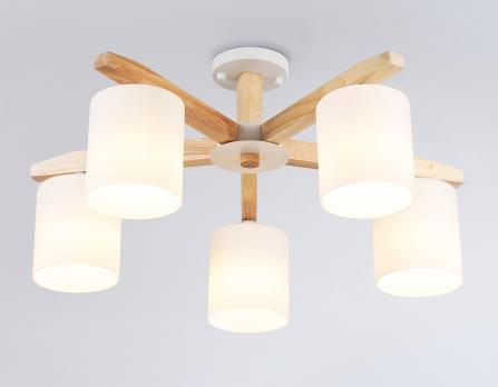 Подвесная люстра TR83113/5 WH/LW белый/светлое дерево E27/5 max 40W D700*325 Ambrella Light