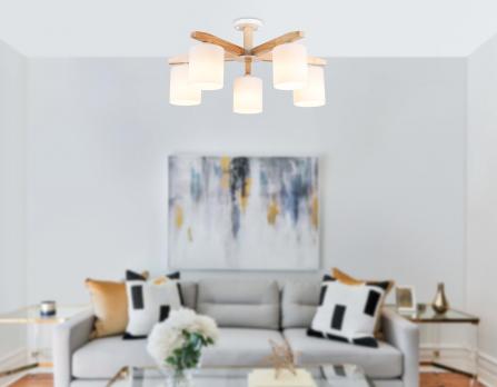 Подвесная люстра TR83113/5 WH/LW белый/светлое дерево E27/5 max 40W D700*325 Ambrella Light