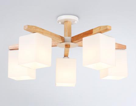 Подвесная люстра TR83118/5 WH/LW белый/светлое дерево E27/5 max 40W D700*325 Ambrella Light