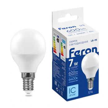 Лампа светодиодная Feron LB-95 Шарик E14 7W 6400K