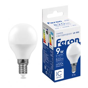 Лампа светодиодная Feron LB-550 Шарик E14 9W 4000K