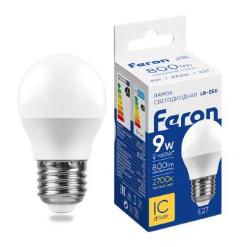 Лампа светодиодная Feron LB-550 Шарик E27 9W 2700K