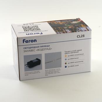 Светодиодная гирлянда Feron CL28 занавес Водопад  3*3м  + 3м 230V синий с контроллером, c питанием от сети, прозрачный шнур