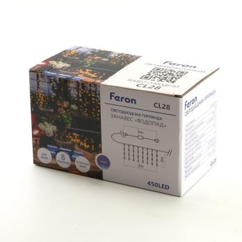 Светодиодная гирлянда Feron CL28 занавес Водопад  3*3м  + 3м 230V синий с контроллером, c питанием от сети, прозрачный шнур