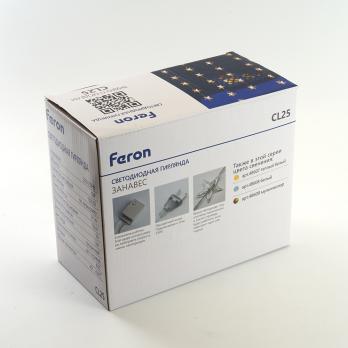 Светодиодная гирлянда Feron CL25 занавес Звездочки  2*1м  + 3м 2700K с контроллером, c питанием от сети 230V, прозрачный шнур