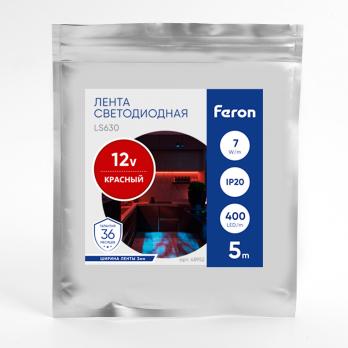 Светодиодная COB лента Feron LS630, 400SMD(2110)/ 7Вт/м 12V 5000*3*1.8мм красный, IP20