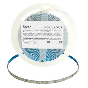 Светодиодная LED лента Feron LS617, 240SMD(2835)/м 19Вт/м 12V 5000*10*1.22мм 3000К, IP20