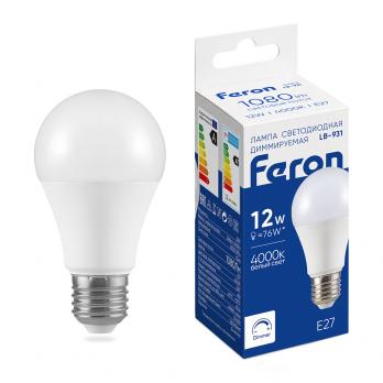 Лампа светодиодная диммируемая Feron LB-931 Шар E27 12W 230V 4000K