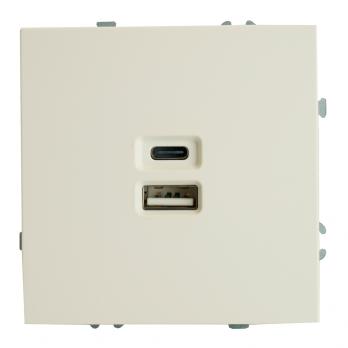 Розетка 2-местная USB + Type C (механизм), STEKKER, 250В, 20W, серия Эмили, RST10-5115-01, белый фарфор, soft touch