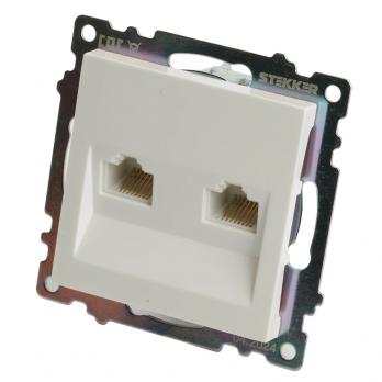 Розетка компьютерная 2-местная RJ-45 (механизм) STEKKER GLS00-7109-01 , серия Катрин, белый