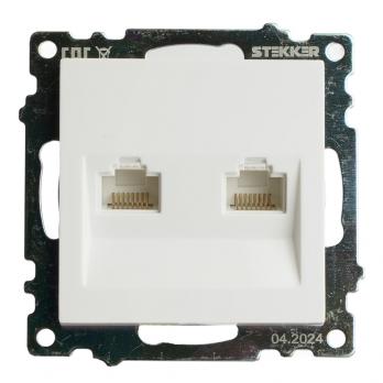 Розетка компьютерная 2-местная RJ-45 (механизм) STEKKER GLS00-7109-01 , серия Катрин, белый