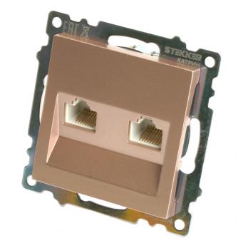 Розетка компьютерная 2-местная RJ-45 (механизм) STEKKER GLS00-7109-02, серия Катрин, шампань