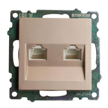 Розетка компьютерная 2-местная RJ-45 (механизм) STEKKER GLS00-7109-02, серия Катрин, шампань