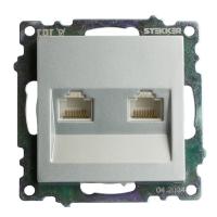 Розетка компьютерная 2-местная RJ-45 (механизм) STEKKER GLS00-7109-03 , серия Катрин, серебро