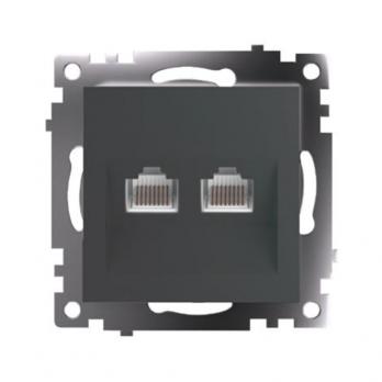 Розетка компьютерная 2-местная RJ-45 (механизм) STEKKER GLS00-7109-06 , серия Катрин, графит