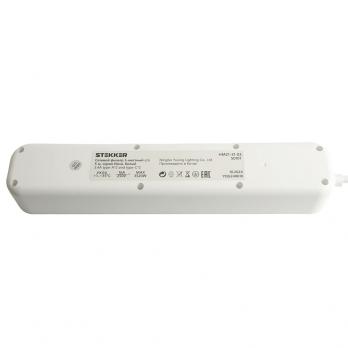 Сетевой фильтр 3-местный с/з STEKKER 3x1мм2, 5 м, 250В, 16А, 2 USB-A+2 Type-C 3, серия Nova, белый