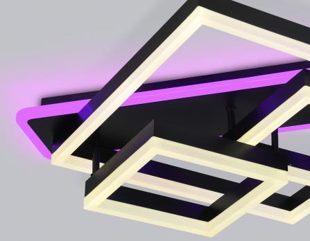 Потолочный светодиодный светильник с пультом FA8533 BK черный 132W 3000K-6400K+RGB 630*570*160 (ПДУ РАДИО 2.4G) Ambrella light