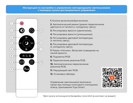 Умный светодиодный светильник Smart 20W с Wi-Fi, Яндекс Алисой, Tuya, Smart Home, Alexa и ИК пультом FZ2001 WH белый IP54 20W 3000K-6500K+RGB Wi-Fi Алиса/Tuya/Smart Home/Alexa D300*55 (ПДУ ИК) Ambrella light
