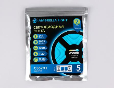 Светодиодная лента GS3213 2835 180Led /14.4W m/ 24V IP20 6500K 5m (2 конт.) GS3213 2835 180Led/ 14.4W m/ 24V IP20 6500K/ 5000*10*1.2mm (2 конт.) Ambrella light