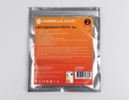 Светодиодная лента Ambrella Light GS4651 COB 320Led /10W m/ 24V IP20 3000K 5m GS4651 COB 320Led/ 10W m/ 24V IP20 3000K/ 5000*8*1.54mm (2 конт.) Ambrella light