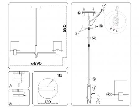 Подвесная люстра LH57031/6 BS/SM латунь/дымчатый E14/6 max 40W D690*690 Ambrella light