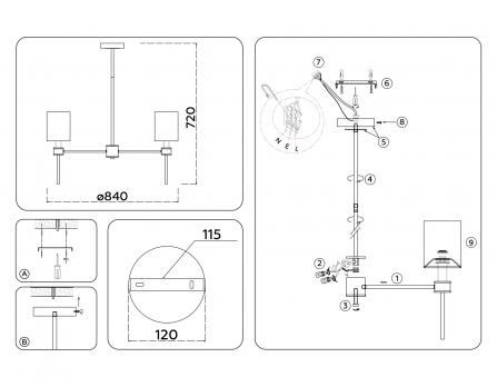 Люстра с абажурами на штанге LH72373/7 DBS/WH темная латунь/белый E14/7 max 40W D840*720 Ambrella light
