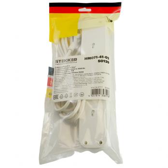 Удлинитель 4-местный с/з с выключ. STEKKER HM071-41-03 3x1мм2, 3м, 250В, 16А, 1USB+2C, 2.4A, сер Home, белый