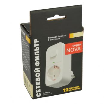 Сетевой фильтр 1-местный с/з STEKKER 250В, 16А, с выключателем, серия Nova, HM81-11-2, белый