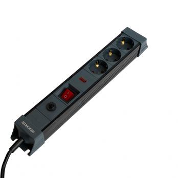 Сетевой фильтр 3-местный с/з STEKKER 3x1мм2, 1,8 м, 250В, 16А, серия Techno, HM22-31-02, черный