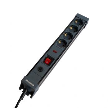 Сетевой фильтр 4-местный с/з STEKKER 3x1мм2, 3 м, 250В, 16А, серия Techno, HM22-41-03, черный