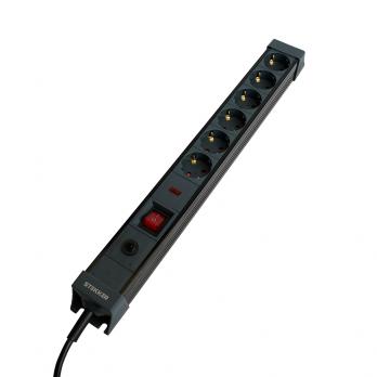 Сетевой фильтр 6-местный с/з STEKKER 3x1мм2, 3 м, 250В, 16А, серия Techno, HM22-61-03, черный