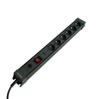 Сетевой фильтр 6-местный с/з STEKKER 3x1мм2, 3 м, 250В, 16А, серия Techno, HM22-61-03, черный