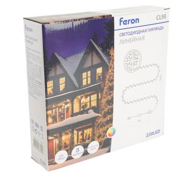 Светодиодная гирлянда на бобине Feron CL98 линейная 50м + 3м 230V мультиколор, c питанием от сети, зеленый шнур