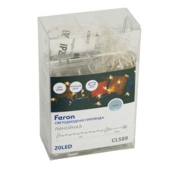 Светодиодная гирлянда Feron CL589 линейная Звездочки на проволоке, 5000К, с питанием от батареек, прозрачный шнур 2.3м