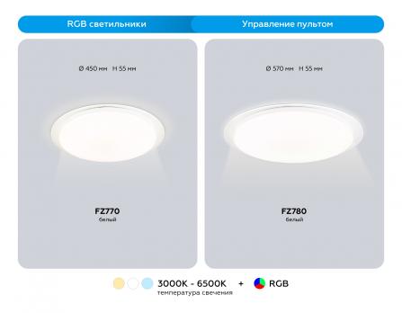 Светильник светодиодный RGB с пультом FZ770 WH белый IP20 42W 3000-6500K+RGB 450*55 (ПДУ ИК) Ambrella light
