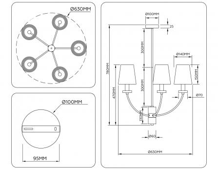 Светильник на штанге LH75351/5 SB/WH бронза/белый E14*5 max 40W D630*780 Ambrella light