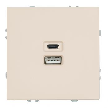 Розетка 2-местная USB + Type C (механизм), STEKKER, 250В, 20W, серия Эмили, RST10-5115-08, кашемир, soft touch