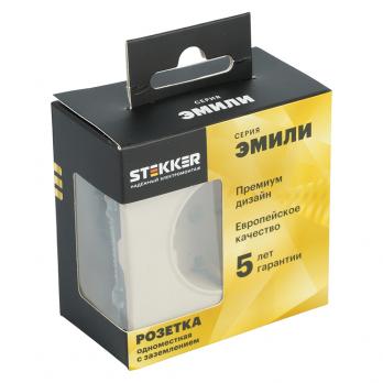 Розетка 1-местная с защитной шторкой с/з (механизм), STEKKER, 250В, 16А, серия Эмили, RST16-5110-08, кашемир, soft touch